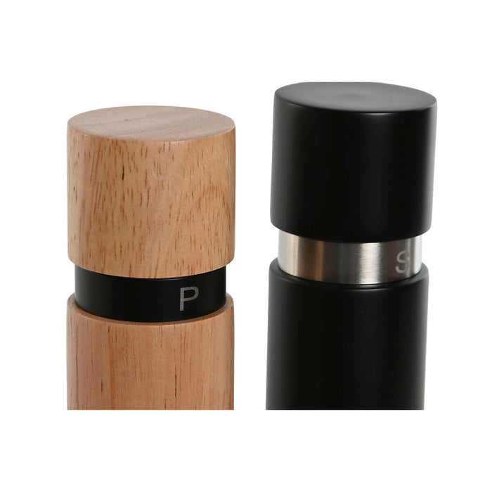 Solniță și Piperniță Home ESPRIT Negru Natural Oțel inoxidabil Lemn de cauciuc 14 x 7 x 16,5 cm