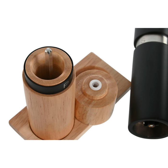 Solniță și Piperniță Home ESPRIT Negru Natural Oțel inoxidabil Lemn de cauciuc 14 x 7 x 16,5 cm