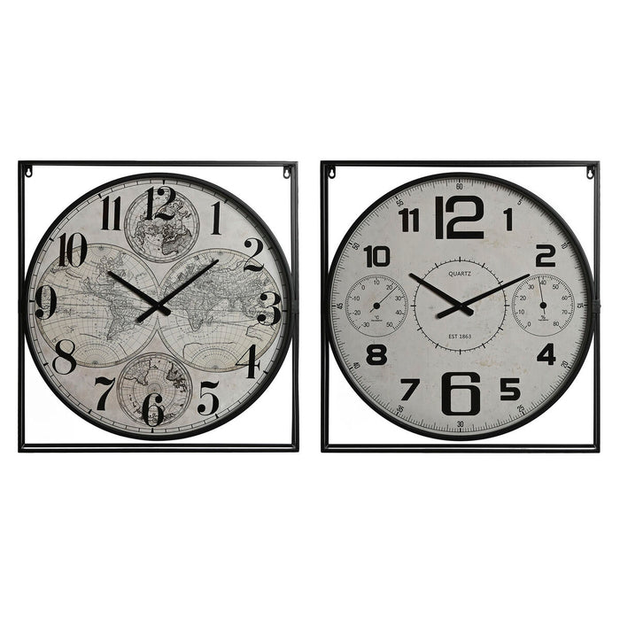 Ceas de Perete Home ESPRIT Alb Negru Metal Lemn MDF 62 x 6 x 65 cm (2 Unități)