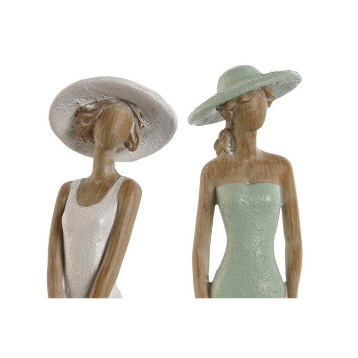 Figură Decorativă Home ESPRIT Alb Verde Femeie 7,5 x 7,5 x 30 cm (2 Unități)