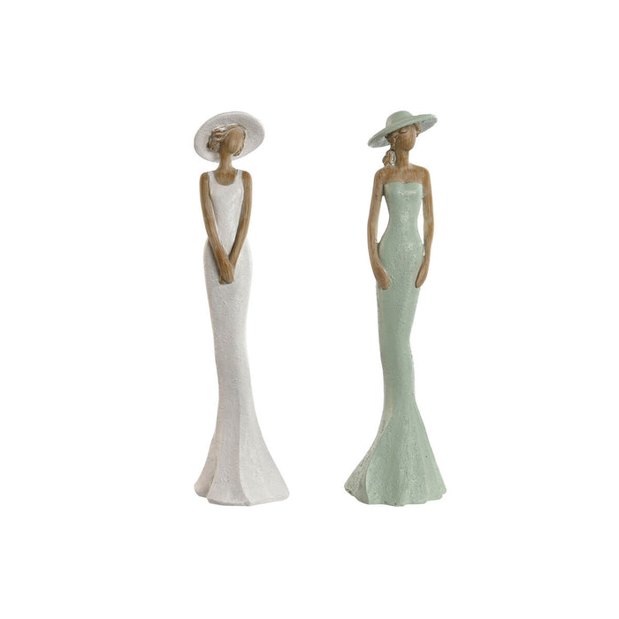 Figură Decorativă Home ESPRIT Alb Verde Femeie 7,5 x 7,5 x 30 cm (2 Unități)