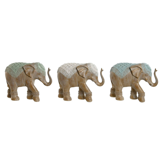 Figură Decorativă Home ESPRIT Alb Verde Turquoise Elefant Colonial 21,5 x 8,5 x 16 cm (3 Unități)
