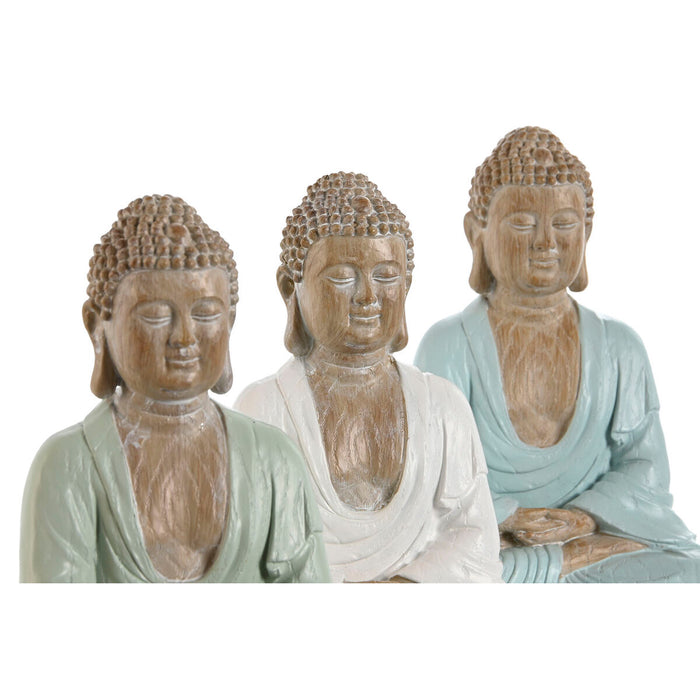 Figură Decorativă Home ESPRIT Alb Verde Turquoise Buda Oriental 14 x 10,5 x 18,5 cm (3 Unități)
