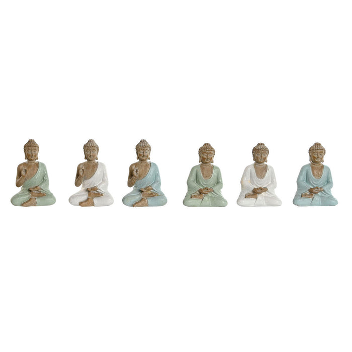 Figură Decorativă Home ESPRIT Alb Verde Turquoise Buda Oriental 6 x 4 x 8,5 cm (6 Unități)
