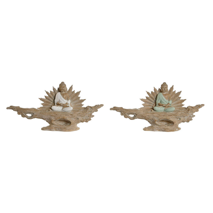 Figură Decorativă Home ESPRIT Alb Verde Buda Oriental 30 x 6 x 15 cm (2 Unități)