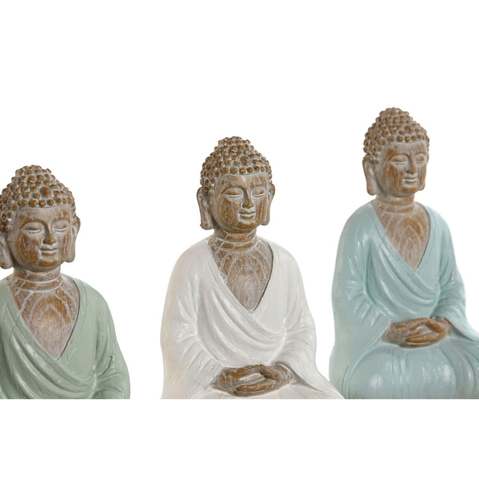 Figură Decorativă Home ESPRIT Alb Verde Turquoise Buda Oriental 12 x 12 x 18,5 cm (3 Unități)