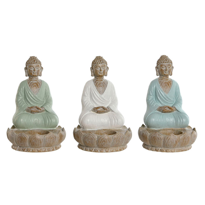 Figură Decorativă Home ESPRIT Alb Verde Turquoise Buda Oriental 12 x 12 x 18,5 cm (3 Unități)
