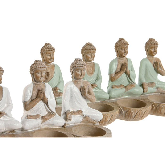 Figură Decorativă Home ESPRIT Alb Verde Buda Oriental 24 x 9 x 11 cm (2 Unități)