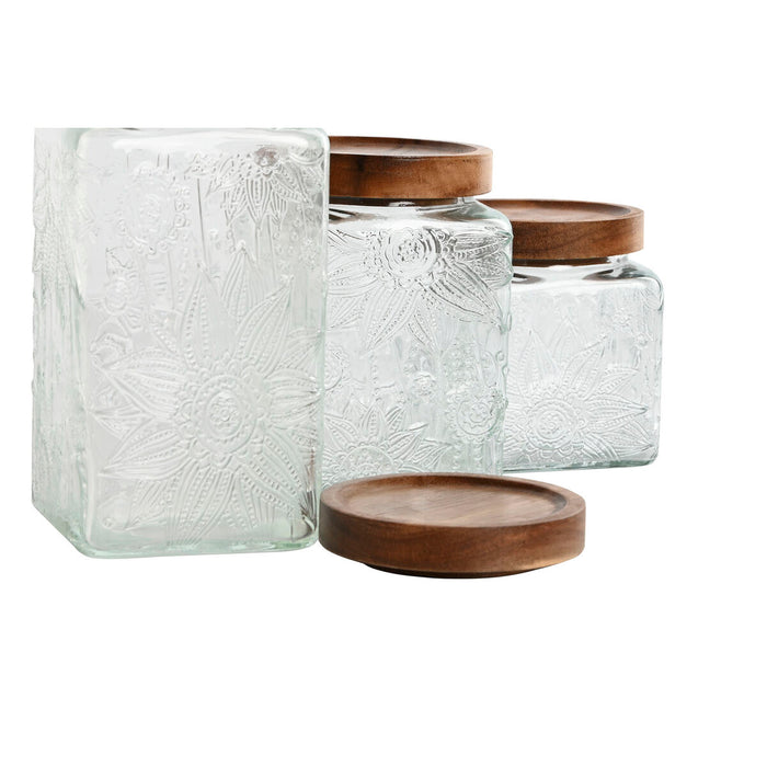 Set de 3 tuburi Home ESPRIT Natural Geam Salcâm 500 ml 750 ml 1 L 9,5 x 9,5 x 17,5 cm