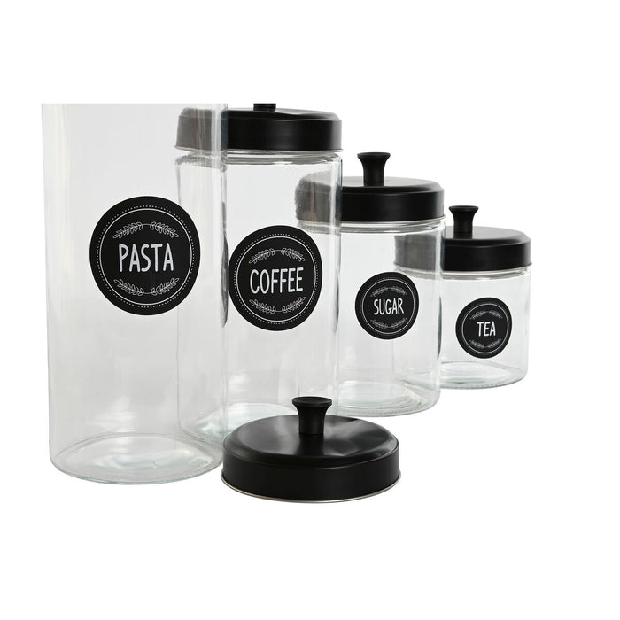 Set de 4 tuburi Home ESPRIT Negru Metal Geam 1 L 1,5 L 1,8 L 10,4 x 10,4 x 26,4 cm
