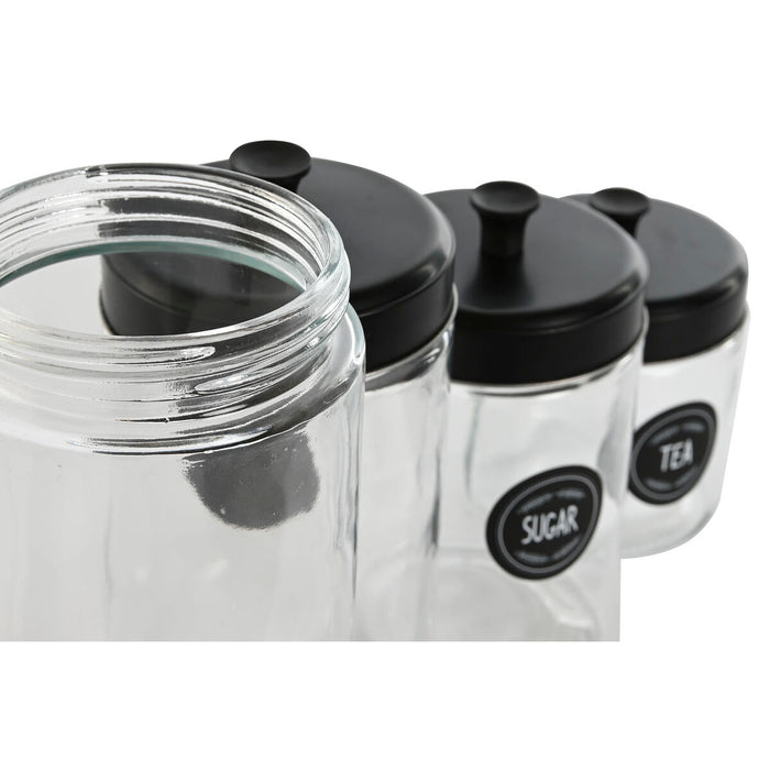 Set de 4 tuburi Home ESPRIT Negru Metal Geam 1 L 1,5 L 1,8 L 10,4 x 10,4 x 26,4 cm
