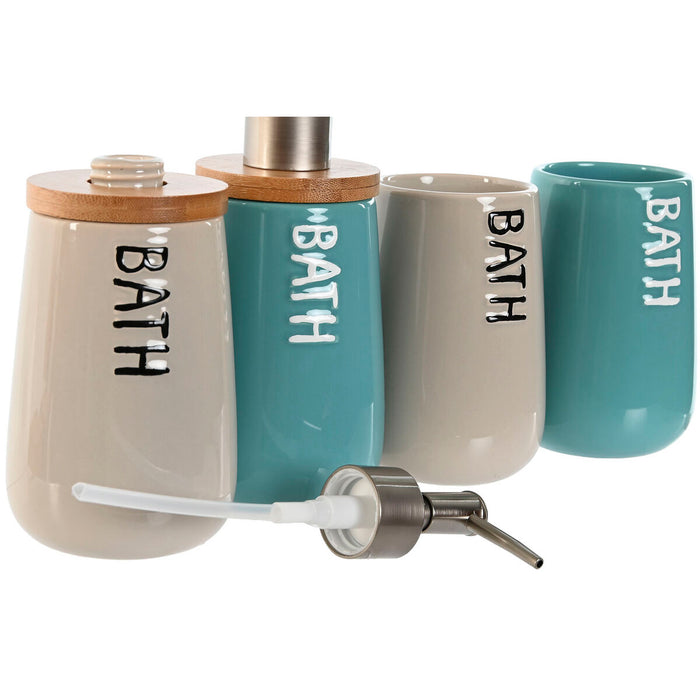 Set de Baie Home ESPRIT Bej Turquoise Bambus ABS Dolomite 9 x 8,5 x 19 cm (2 Unități)