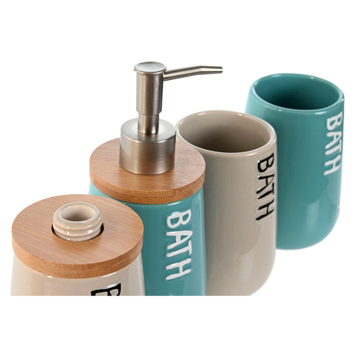 Set de Baie Home ESPRIT Bej Turquoise Bambus ABS Dolomite 9 x 8,5 x 19 cm (2 Unități)