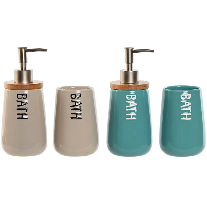 Set de Baie Home ESPRIT Bej Turquoise Bambus ABS Dolomite 9 x 8,5 x 19 cm (2 Unități)