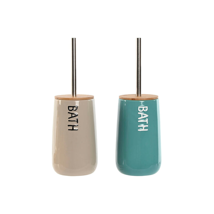 Perie pentru toaletă Home ESPRIT Bej Turquoise Bambus Oțel inoxidabil Dolomite 12,2 x 12,2 x 35,2 cm (2 Unități)