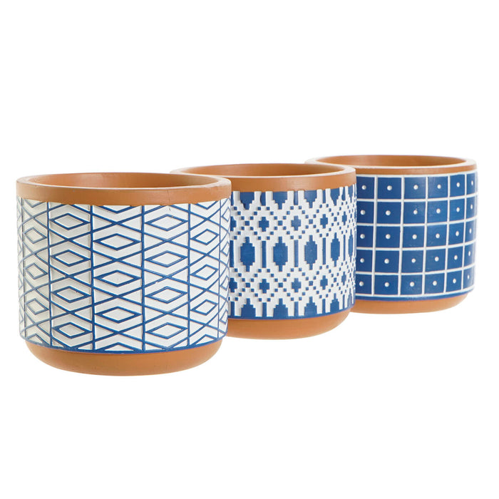 Ghiveci Home ESPRIT Albastru Alb Цимент 12 x 12 x 10,5 cm (3 Unități)