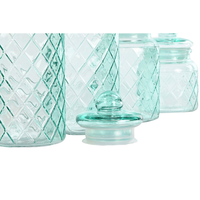 Set de 4 tuburi Home ESPRIT Albastru Geam 1,4 L 11 x 11 x 25,5 cm