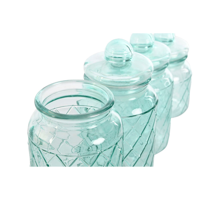 Set de 4 tuburi Home ESPRIT Albastru Geam 1,4 L 11 x 11 x 25,5 cm