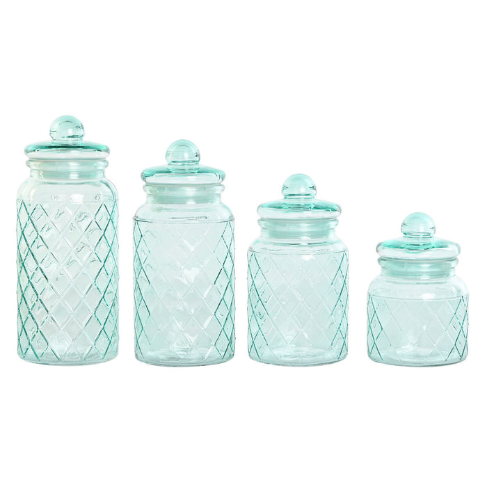Set de 4 tuburi Home ESPRIT Albastru Geam 1,4 L 11 x 11 x 25,5 cm