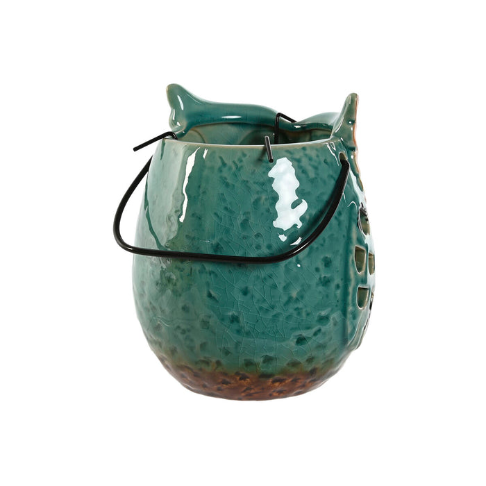 Lucerna Home ESPRIT Galben Jade Metal Porțelan Bufniță 12 x 12 x 15 cm (2 Unități)