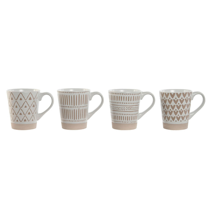 Set de 4 Căni tip Halbă Home ESPRIT Alb Bej Gresie Boho 360 ml