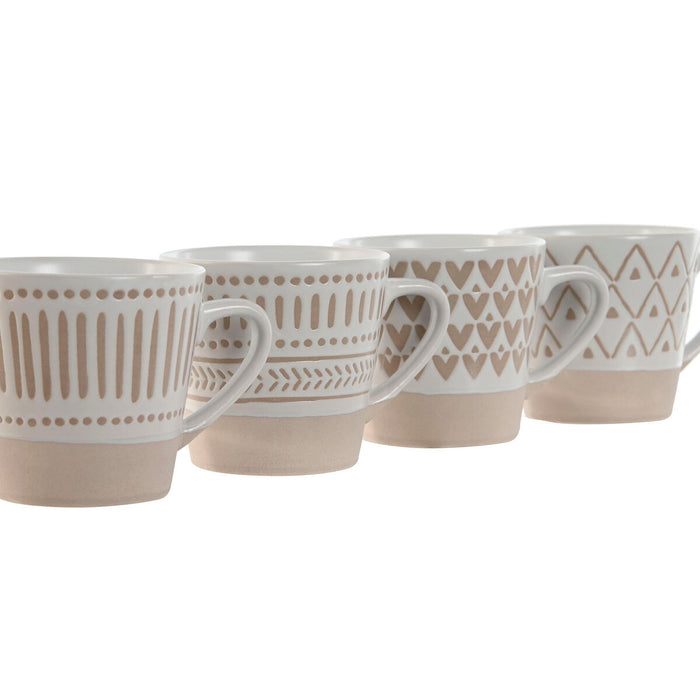 Set de Căni de Cafea Home ESPRIT Alb Bej Gresie 4 Piese 180 ml