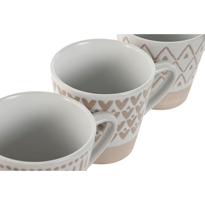Set de Căni de Cafea Home ESPRIT Alb Bej Gresie 4 Piese 180 ml
