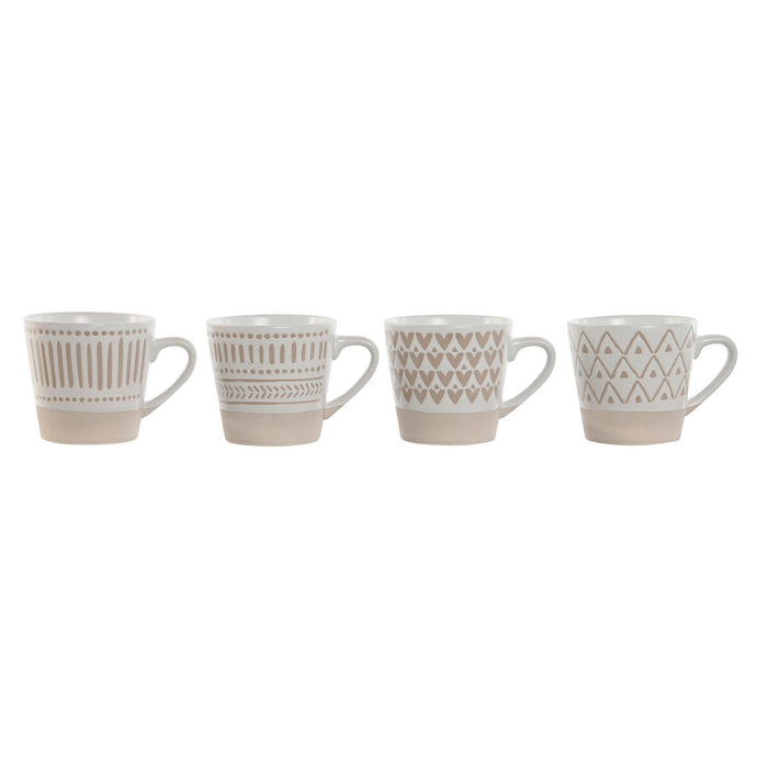 Set de Căni de Cafea Home ESPRIT Alb Bej Gresie 4 Piese 180 ml