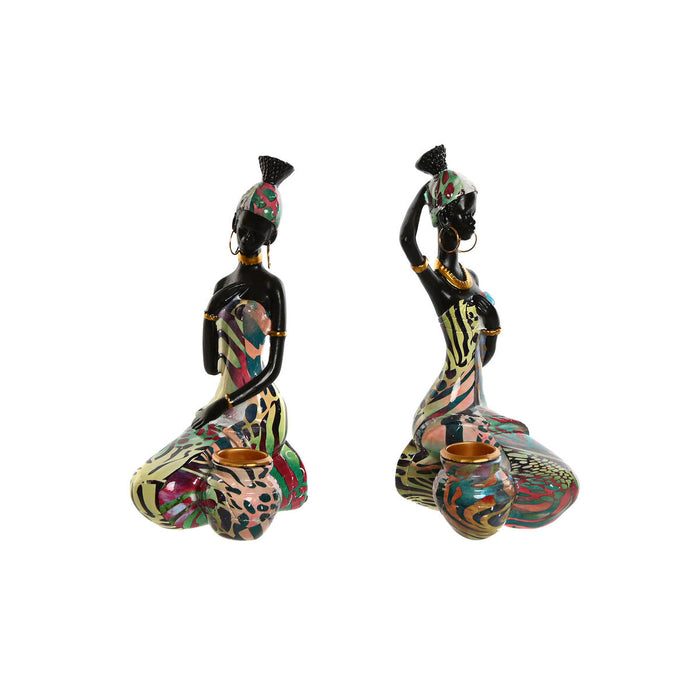 Figură Decorativă Home ESPRIT Multicolor Africană 9 x 7 x 16,5 cm (2 Unități)