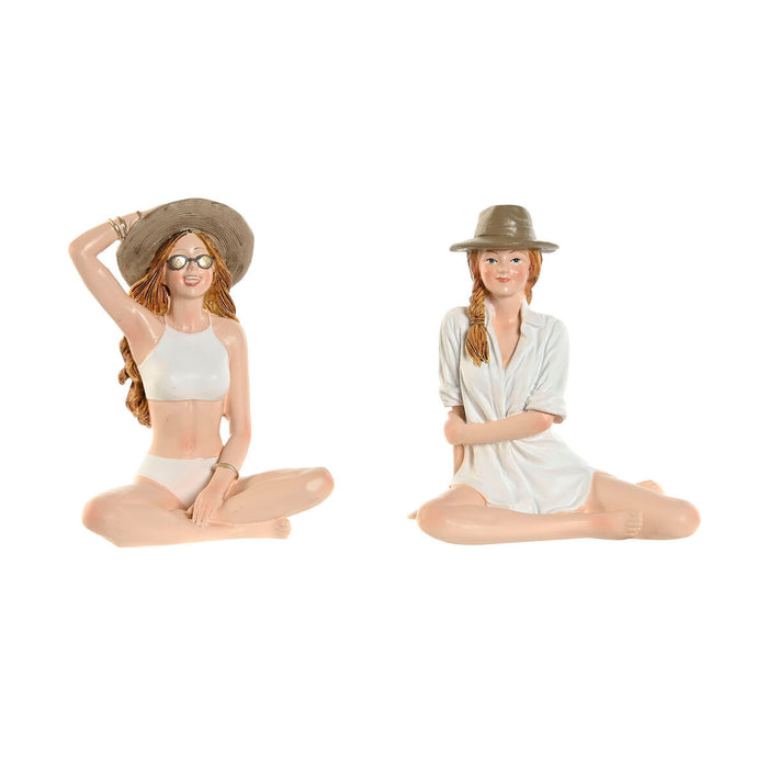 Figură Decorativă Home ESPRIT Alb Bej Femeie Mediterană 9,5 x 7,5 x 13 cm (2 Unități)