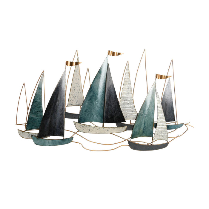 Decorațiune de Perete Home ESPRIT Albastru Auriu* Bărci cu Pânze 91 x 3 x 53 cm