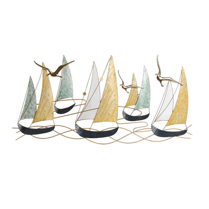 Decorațiune de Perete Home ESPRIT Albastru Auriu* Bărci cu Pânze 117,5 x 5 x 58 cm