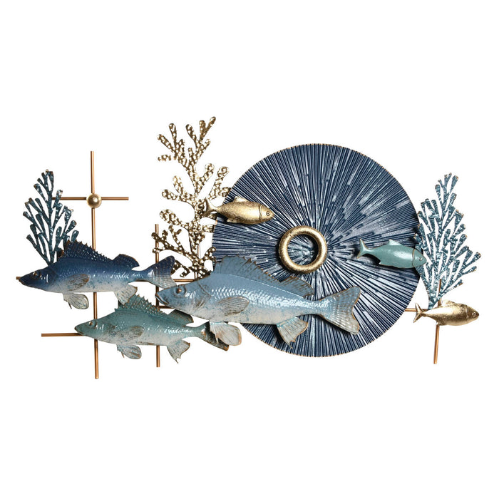Decorațiune de Perete Home ESPRIT Albastru Auriu* Mediterană Pești 93 x 6 x 51,5 cm