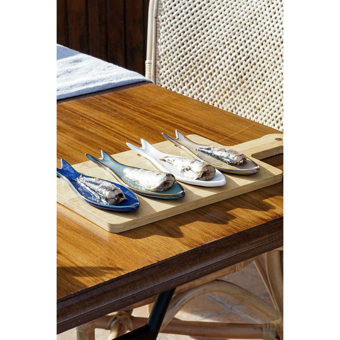 Set de Aperitiv Home ESPRIT Albastru Verde Bleumarin Bambus Porțelan Mediterană Pești 36 x 18 x 1,3 cm 5 Piese