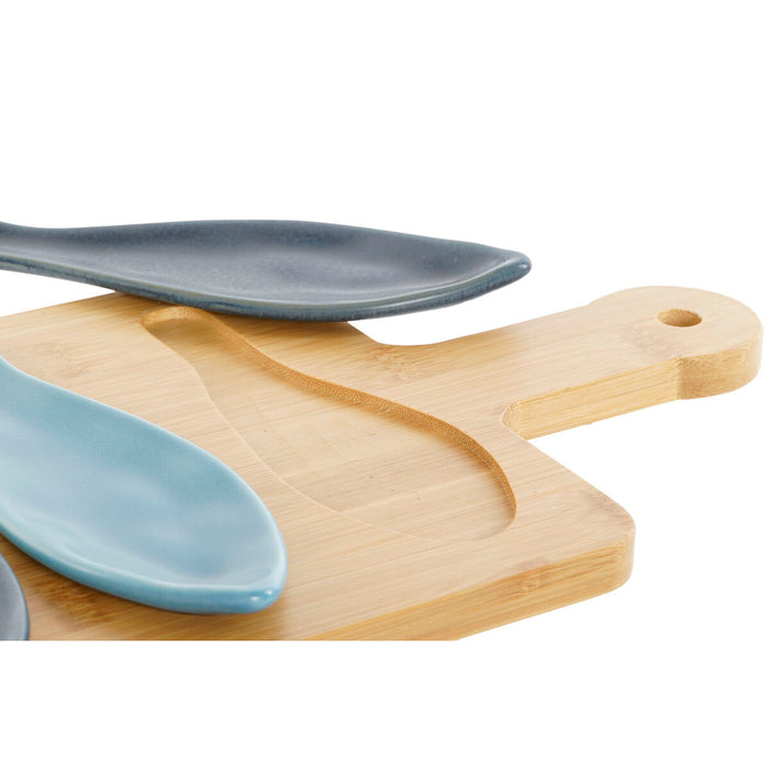 Set de Aperitiv Home ESPRIT Albastru Verde Bleumarin Bambus Porțelan Mediterană Pești 36 x 18 x 1,3 cm 5 Piese