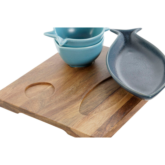 Set de Aperitiv Home ESPRIT Albastru Albastru celest Porțelan Salcâm Mediterană Pești 19,5 x 16,5 x 1,3 cm 4 Piese
