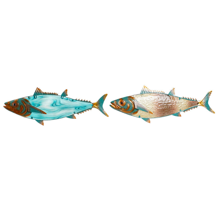 Decorațiune de Perete Home ESPRIT Albastru Multicolor Auriu* Pește Mediterană 70 x 4,5 x 25,5 cm (2 Unități)