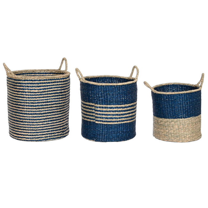 Set de Coșuri Home ESPRIT Albastru Natural Iută Iarbă de mare Mediterană 43 x 43 x 54 cm (3 Piese)