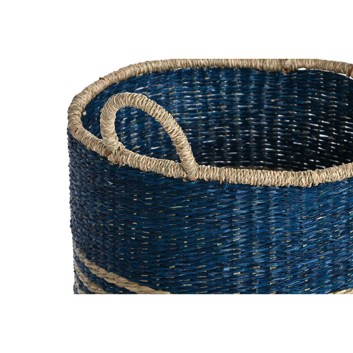 Set de Coșuri Home ESPRIT Albastru Natural Iută Iarbă de mare Mediterană 43 x 43 x 54 cm (3 Piese)