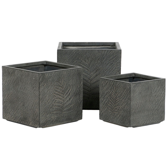 Set de jardiniere Home ESPRIT Gri închis Fibră de Sticlă Magneziu 44,5 x 44,5 x 43 cm (3 Unități)
