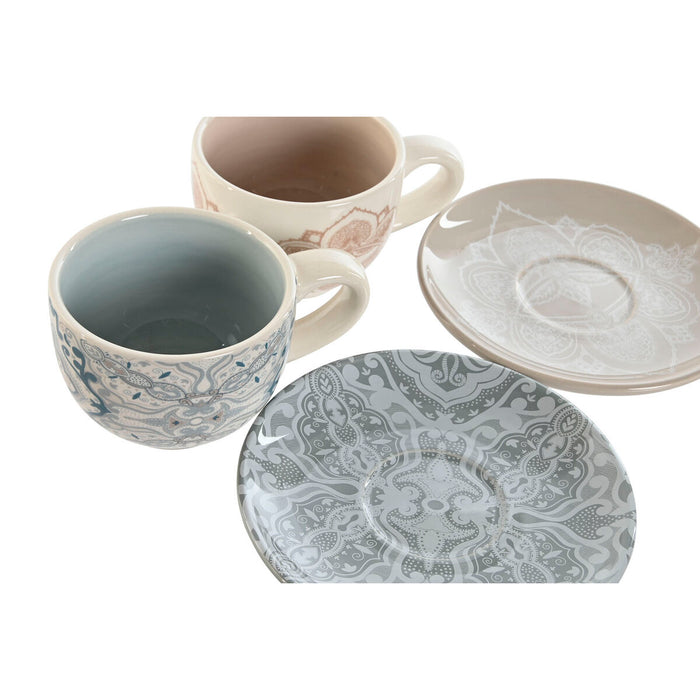Set de Cești cu Farfurii Home ESPRIT Albastru Bej Metal Dolomite 180 ml 20 x 18 x 20 cm (2 Unități)