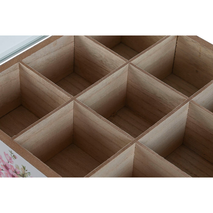 Cutie pentru infuzii Home ESPRIT Alb Roz Metal Geam Lemn MDF 24 x 24 x 6,5 cm (2 Unități)