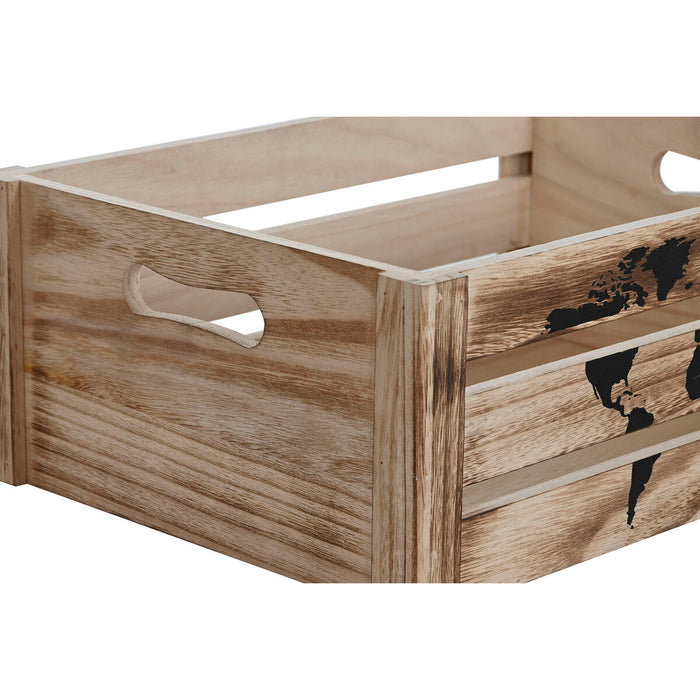 Set de Cutii Decorative Home ESPRIT Maro Negru Lemn de paulownia Harta Lumii 39 x 28 x 14,5 cm (5 Piese)