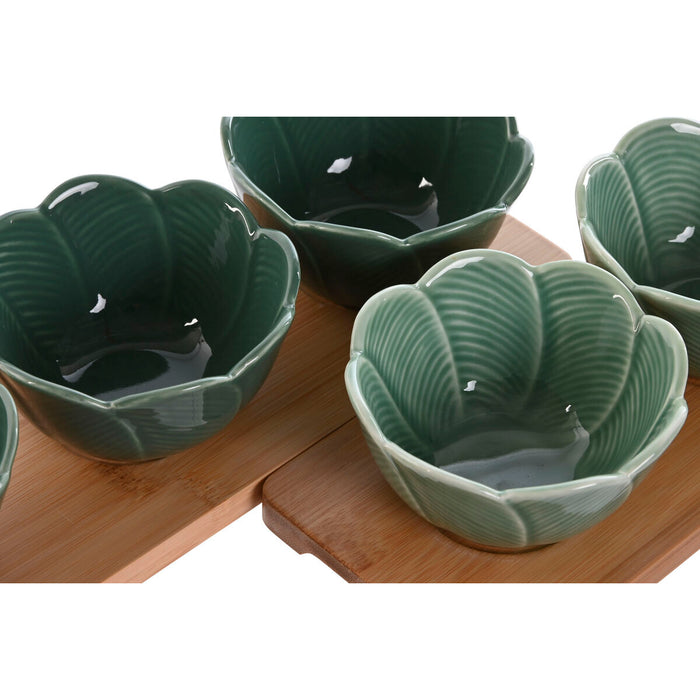 Set de Aperitiv Home ESPRIT Verde Verde inchis Bambus Porțelan Tropical 4 Piese 32 x 10 x 7 cm (2 Unități)