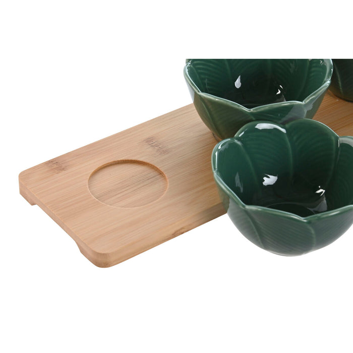 Set de Aperitiv Home ESPRIT Verde Verde inchis Bambus Porțelan Tropical 4 Piese 32 x 10 x 7 cm (2 Unități)