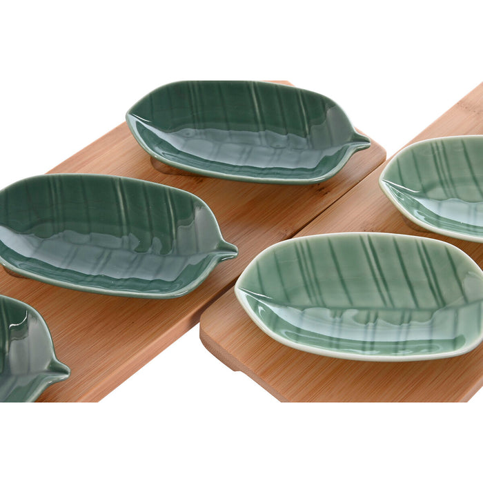 Set de Aperitiv Home ESPRIT Verde Verde inchis Bambus Porțelan Tropical 4 Piese 28,4 x 10,5 x 3 cm (2 Unități)