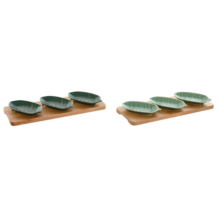 Set de Aperitiv Home ESPRIT Verde Verde inchis Bambus Porțelan Tropical 4 Piese 28,4 x 10,5 x 3 cm (2 Unități)