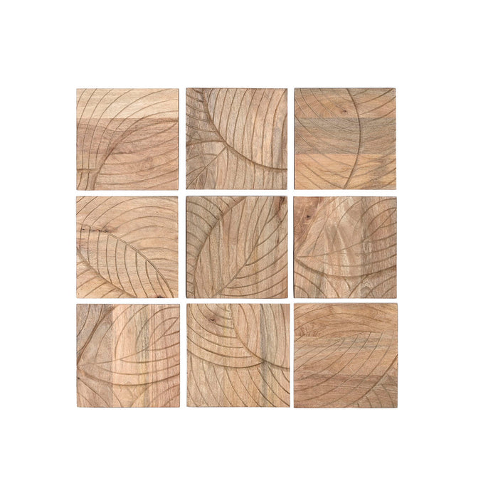 Decorațiune de Perete Home ESPRIT Natural Modern Frunza a unei plante 90 x 3 x 90 cm (9 Piese)