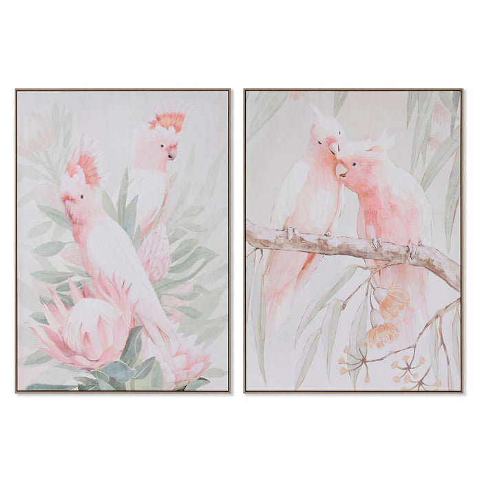 Tablou Home ESPRIT Papagal Tropical 100 x 4 x 140 cm (2 Unități)