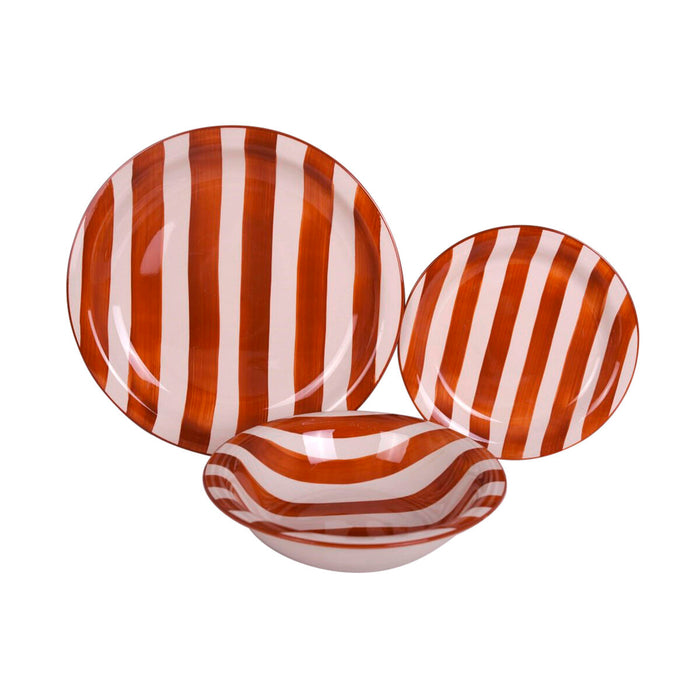 Veselă Home ESPRIT Roșu Gresie Dungi Mediterană 26,5 x 26,5 x 3 cm 18 Piese